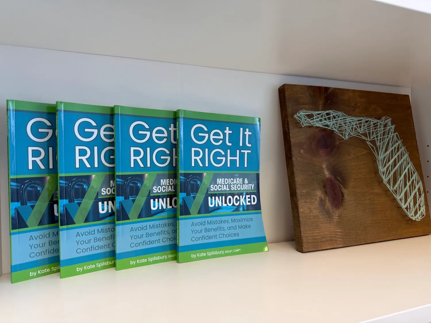 Copies of Kate Spilsbury's book lined up on a shelf